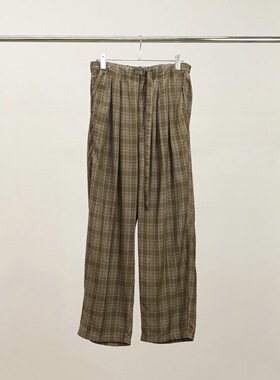 【代购】ANCELLM 26ss Check blet slacks 格纹垂坠腰带宽松西裤