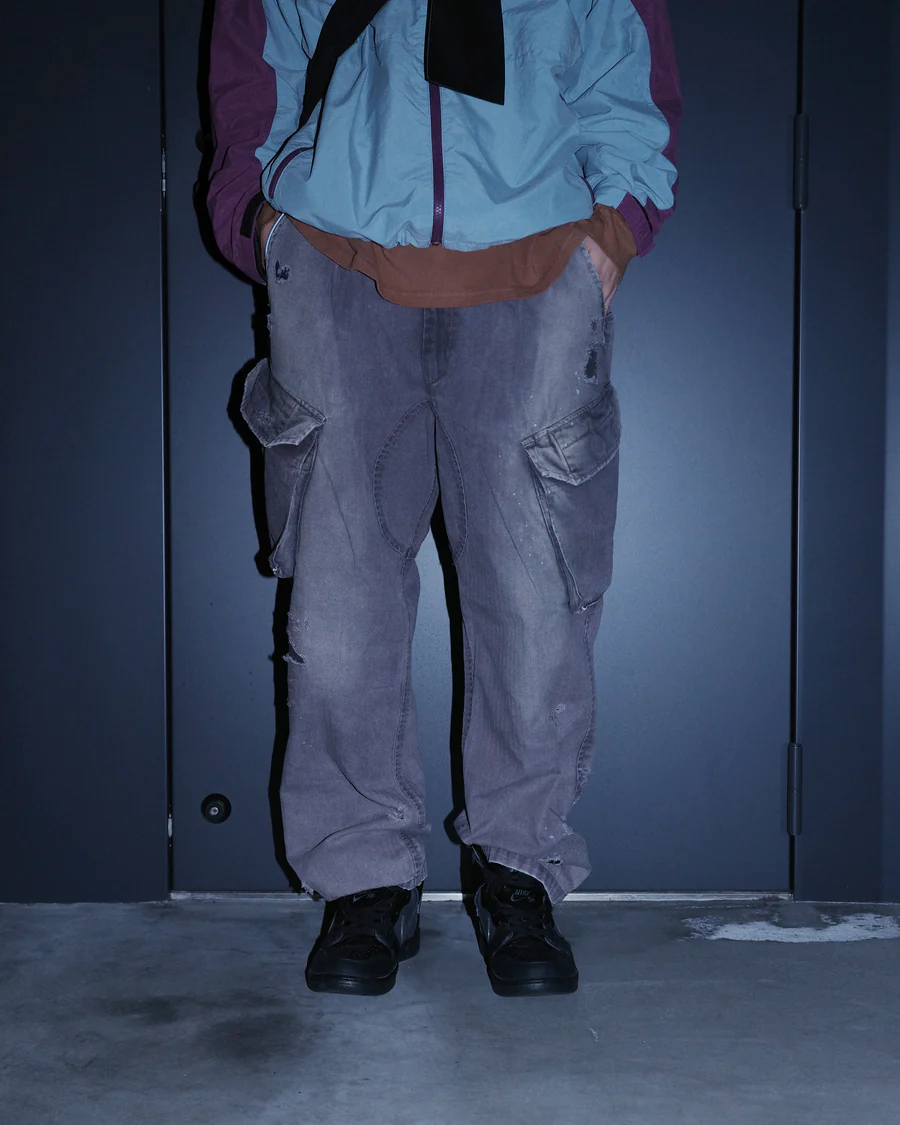 【代购】ANACHRONORM 26ss Cargo trousers 人字纹做旧口袋工装裤