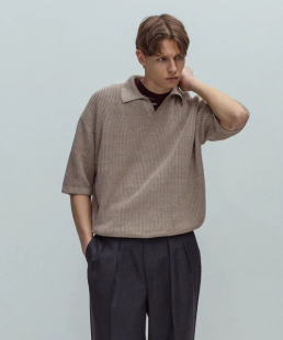 【代购】BATONER 25ss ADAM限定 Linen skipper 亚麻船长领针织衫