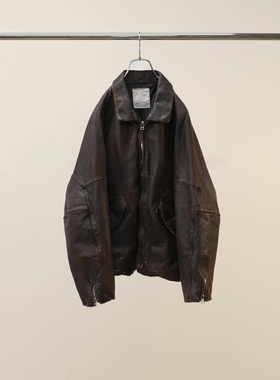 【代购】ANCELLM 26ss Leather jacket 马皮成衣染色做旧拉链夹克
