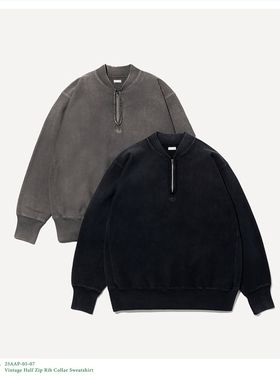【代购】APRESSE 25aw Rib collar sweatshirt复古做旧半拉链卫衣