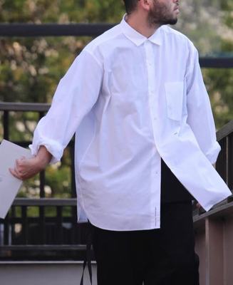 定番棉纤维混纺口袋按扣衬衫