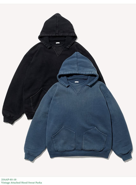 【代购】APRESSE 25aw Hood sweat parka 复古水洗做旧帽衫