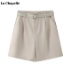 女夏季 短裤 Chapelle高腰西装 休闲宽松直筒阔腿五分裤 拉夏贝尔