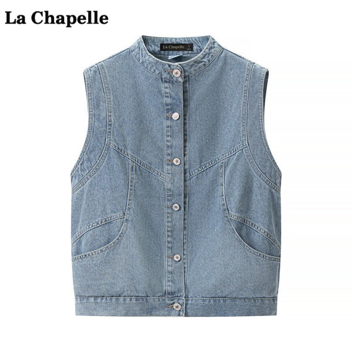 拉夏贝尔/La Chapelle时尚立领牛仔马甲女春夏季百搭叠穿坎肩背心