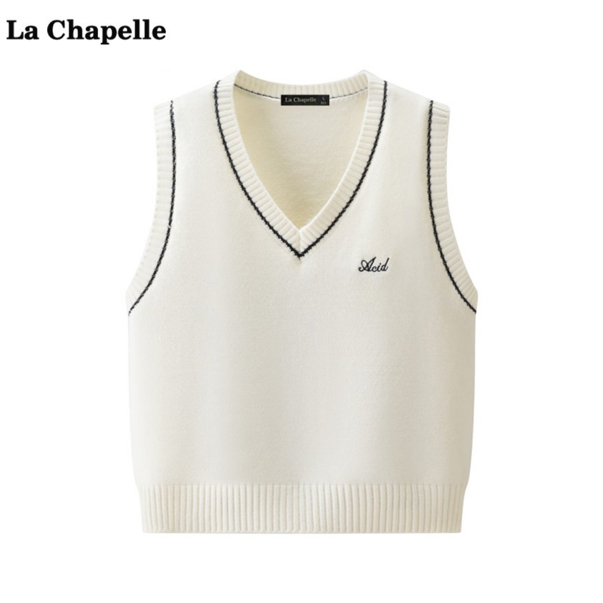 拉夏贝尔/La Chapelle学院风V领针织马甲女秋冬叠穿百搭通勤背心,女装/女士精品,马夹,淘宝优惠券,粉丝福利购,淘宝优惠卷