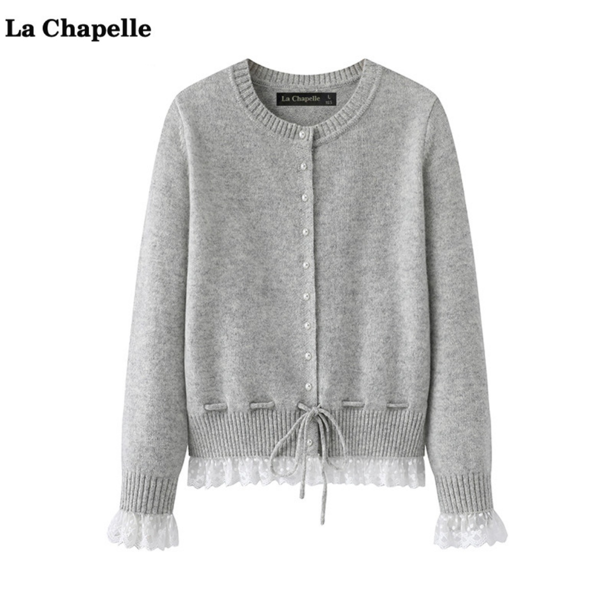 拉夏贝尔/La Chapelle蕾丝设计气质针织衫女春季新款时尚显瘦外套