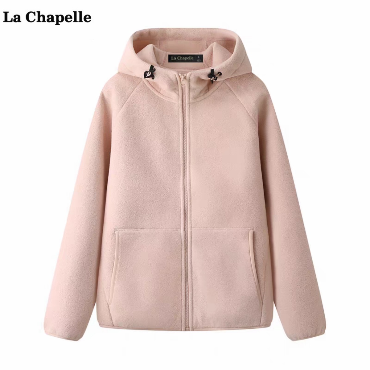 拉夏贝尔/La Chapelle摇粒绒外套女秋冬新款加绒加厚连帽保暖开衫