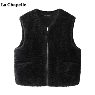 百搭显瘦绒绒背心外套 Chapelle羊羔绒拉链马甲女冬季 拉夏贝尔