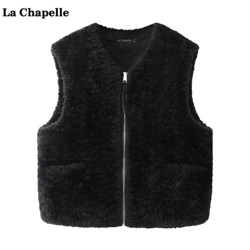 拉夏贝尔/La Chapelle羊羔绒拉链马甲女冬季百搭显瘦绒绒背心外套