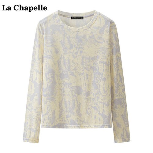 拉夏贝尔/La Chapelle时尚晕染印花长袖T恤女宽松通勤百搭上衣