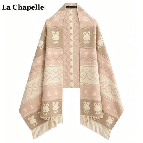 拉夏贝尔/La Chapelle韩系卡通兔子印花披肩女秋冬季保暖围巾披肩