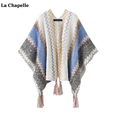 拉夏贝尔/La Chapelle秋复古民族风针织流苏披肩女外搭时尚感披风