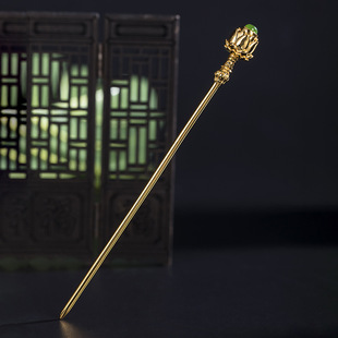 s925银明代碧玉金莲花宝座发簪步摇古风复古汉服盘发明制头饰簪子