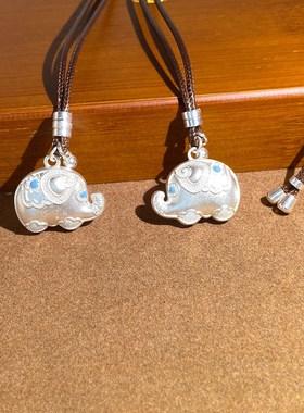 S999纯银小吉象吊坠项链小吉祥足银套链新中式复古好运生日礼物