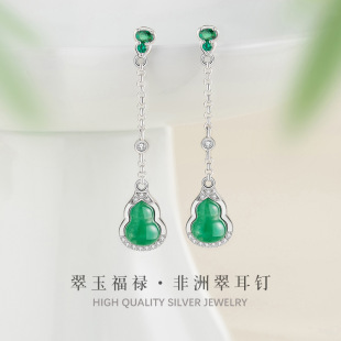 S925纯银镶钻福禄葫芦耳环女新中式国潮复古中国风耳坠原创耳饰