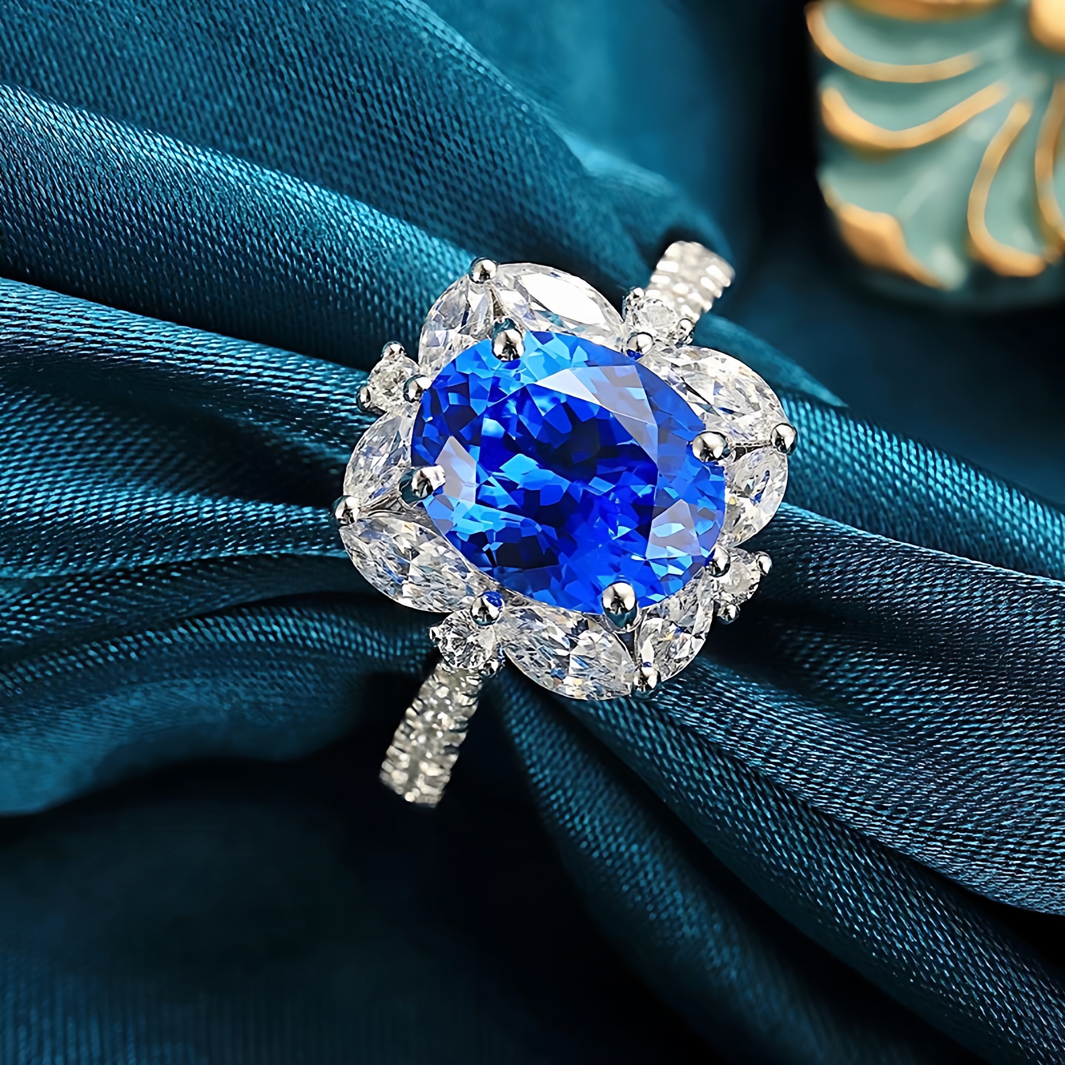 无烧蓝宝石戒指18K金镶钻石女款