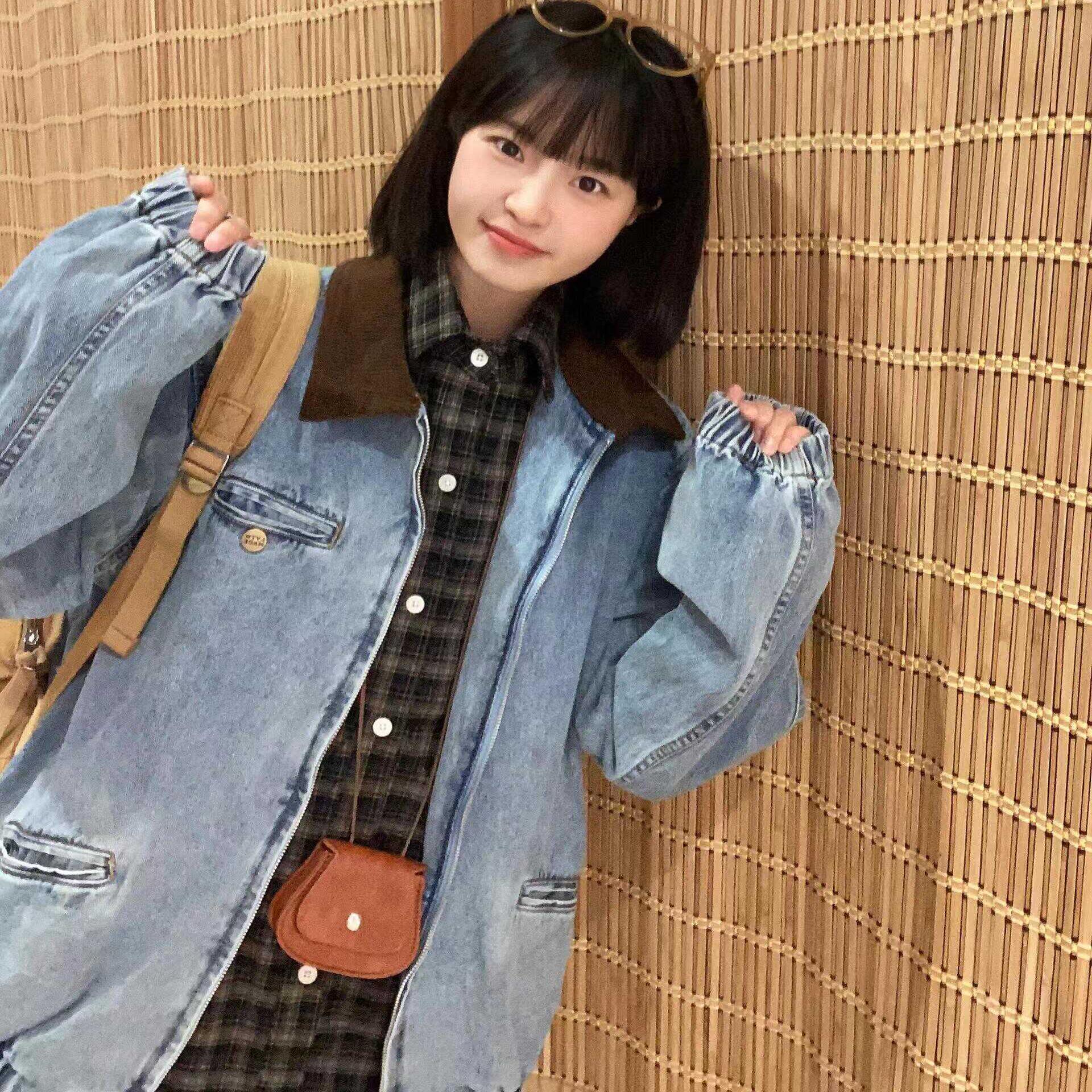 美式复古翻领牛仔外套女春秋2024新款设计感做旧百搭休闲夹克上衣