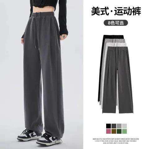 美式灰色运动裤子女春秋200斤胖mm束脚宽松休闲卫裤大码阔腿裤300