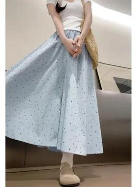 蓝色波点半身裙女夏200斤胖mm高腰a字显瘦休闲阔腿裤大码裙裤260