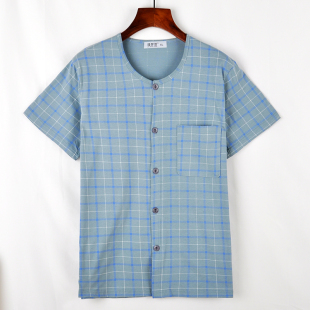 老头汗衫 中老年夏季 薄上衣宽松家居服大码 短袖 男睡衣单件纯棉开衫