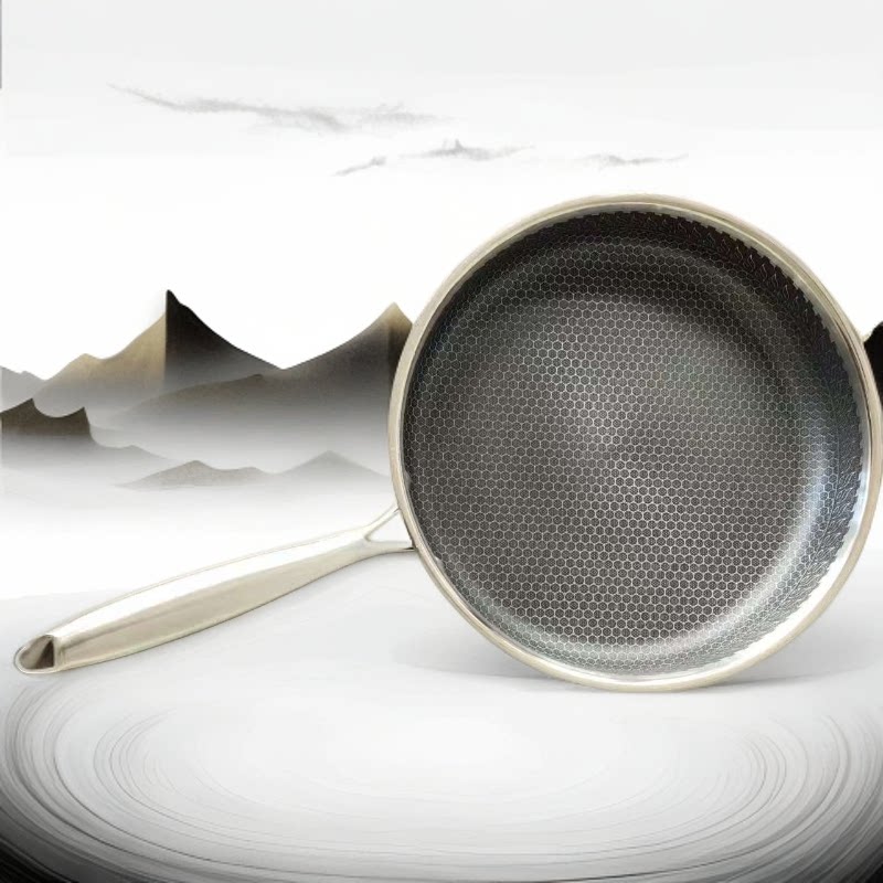 28CM不锈钢不粘锅煎锅家用平底锅蜂窝纹理炒锅