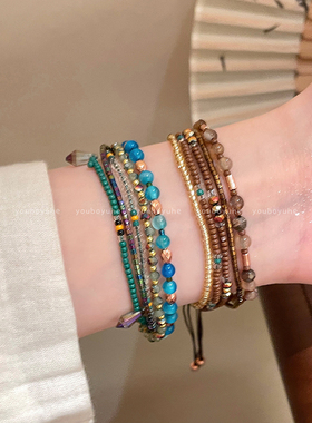 波西米亚多层叠戴串珠手链女款复古新中式民族风手串精致多圈手饰