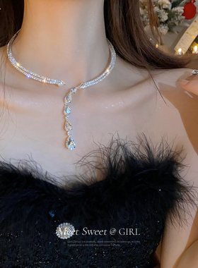 2025新款轻奢女款项圈银色双层满钻项圈日韩风格高级颈链锁骨链搭