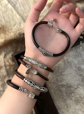 ［思玄］西藏天然鸡血藤手镯女小众叠戴可调节复古高级感手环手饰