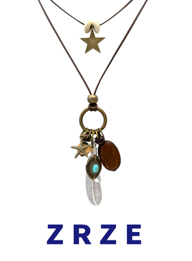 新中式禅意长款羽毛项链女复古民族风波西米亚吊坠配饰毛衣链