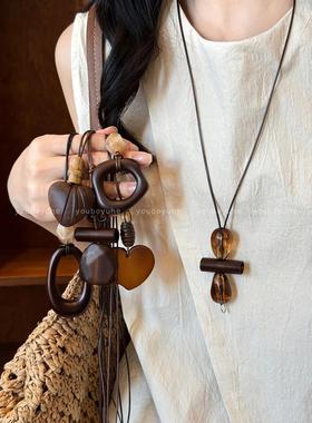 新中式镂空水滴长款项链女高级感轻奢复古毛衣链简约百搭挂脖配饰