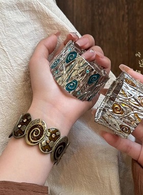 中古vintage宽手镯女小众夸张精致手链轻奢复古高级感个性手饰品