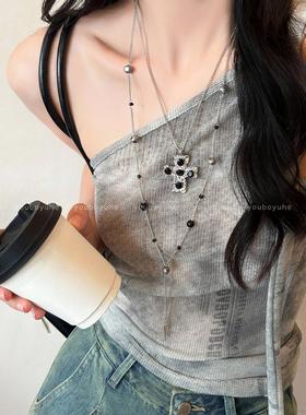 暗黑甜酷双层十字架项链Y2K风格锁骨链日韩风格辣妹个性配饰