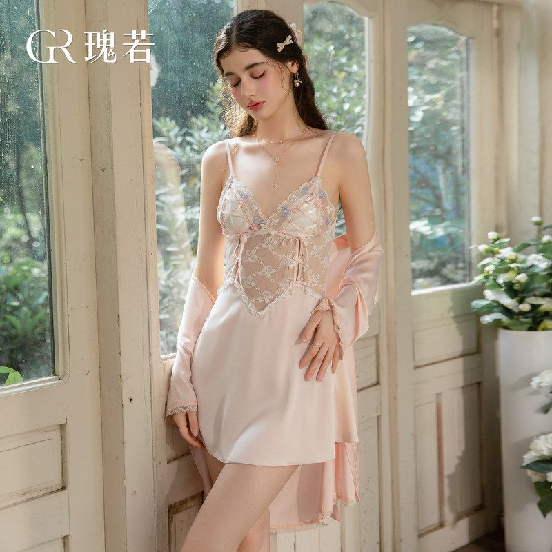 家居服带54蕾丝露背透视84胸垫