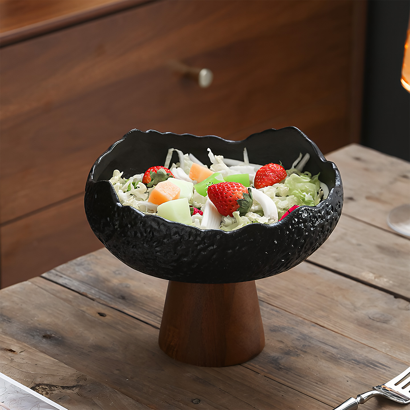 原创不规则沙拉碗陶瓷高脚冷菜盘