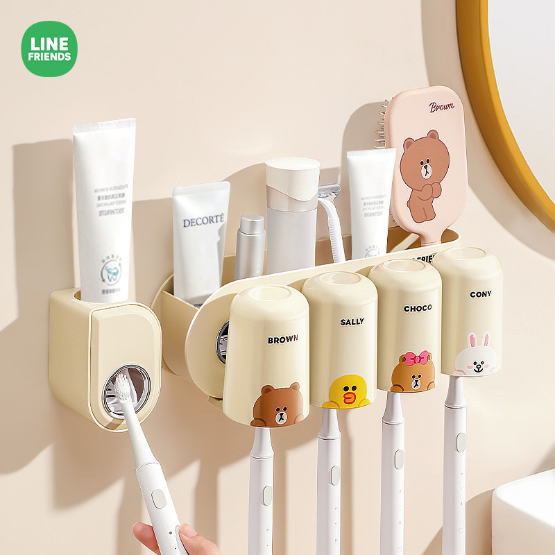 LINE FRIENDS 连我朋友 牙刷架套裝免打孔漱口杯置物架挤药膏器