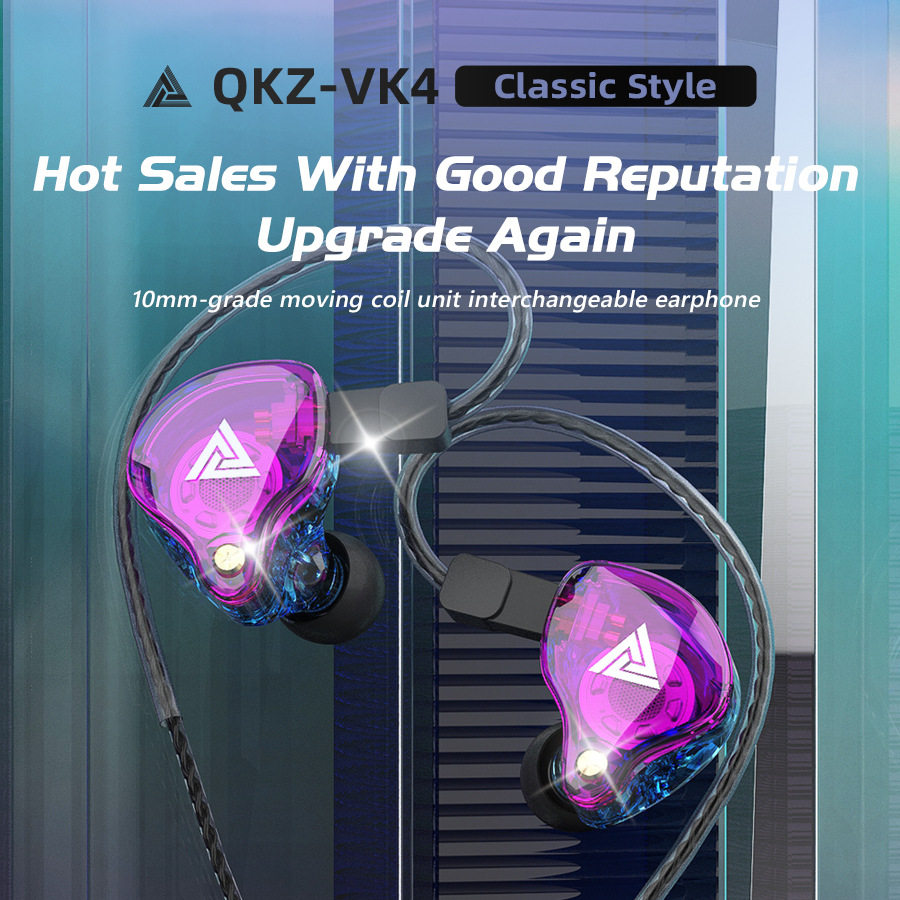 QKZ-VK4 5n无氧铜3.5mm弯头手机直播耳机运动入耳式线控插拔耳机