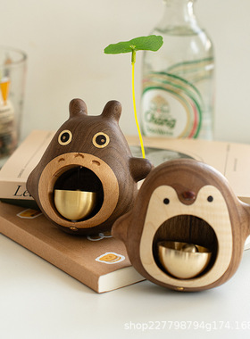 黑胡桃龙猫风铃冰箱贴日式挂件入户磁吸门铃铜铃铛治愈系乔迁礼物