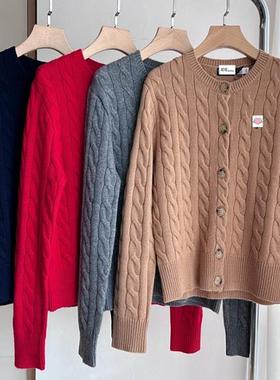 可可优品●秋冬 RL复古经典款 百搭羊毛羊绒绞花针织圆领长袖开衫