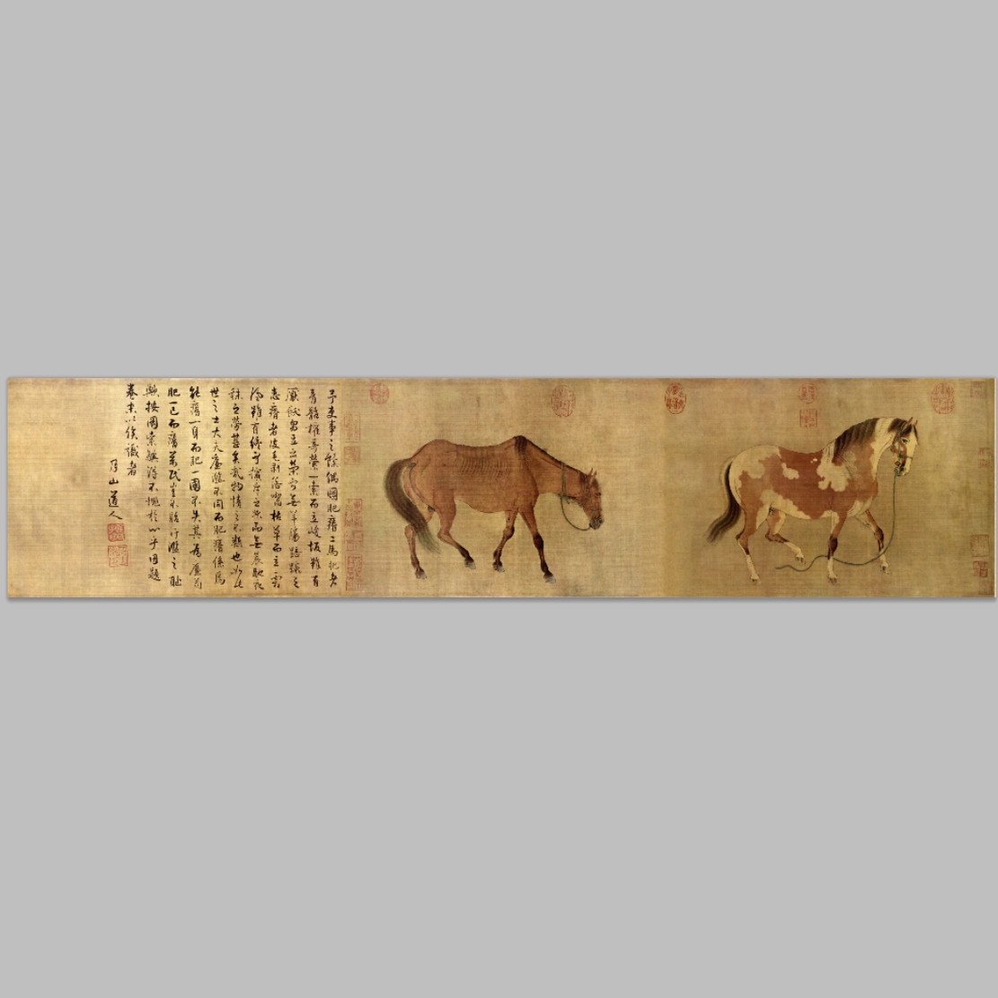 元 任仁发 二马图 绢本国画名家字画宣纸画心芯装饰高清微喷打印