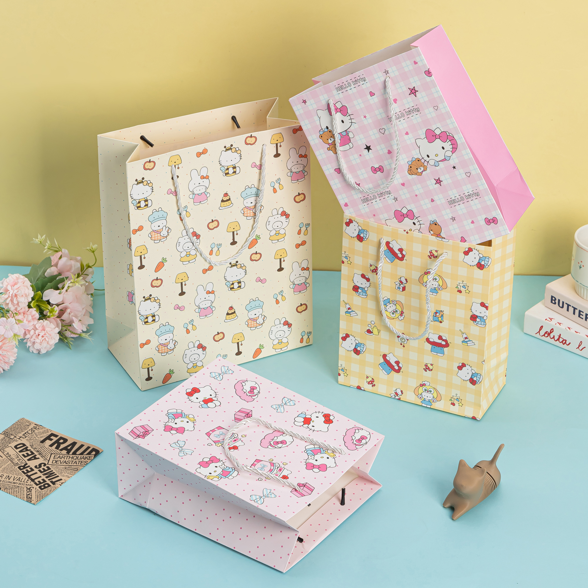 礼物礼品袋卡通可爱小猫手提袋大号加厚硬纸袋新款生日包装袋袋子