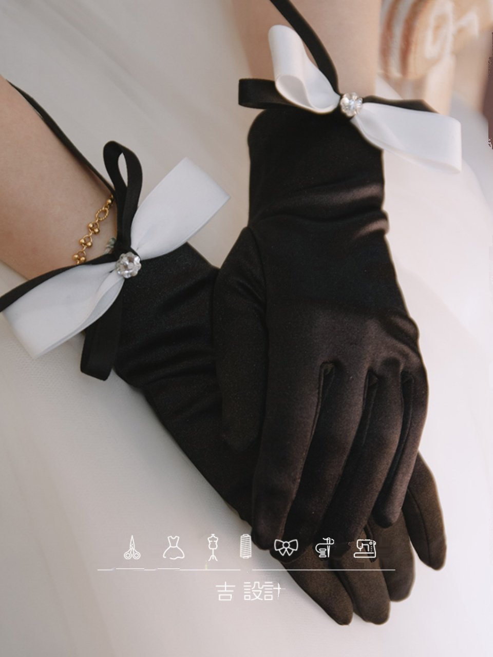 JI DESIGN-YUNXING 오리지널 블랙 스트레치 다이아몬드 웨딩 드레스 장갑 신부 웨딩 사진 액세서리