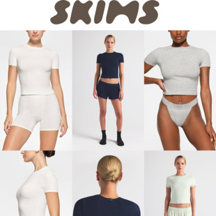 美代Skims金卡戴珊COTTON RIB欧美性感修身 弹力螺纹棉圆领短袖