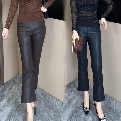 秋冬高腰PU皮显瘦九分烟管裤女