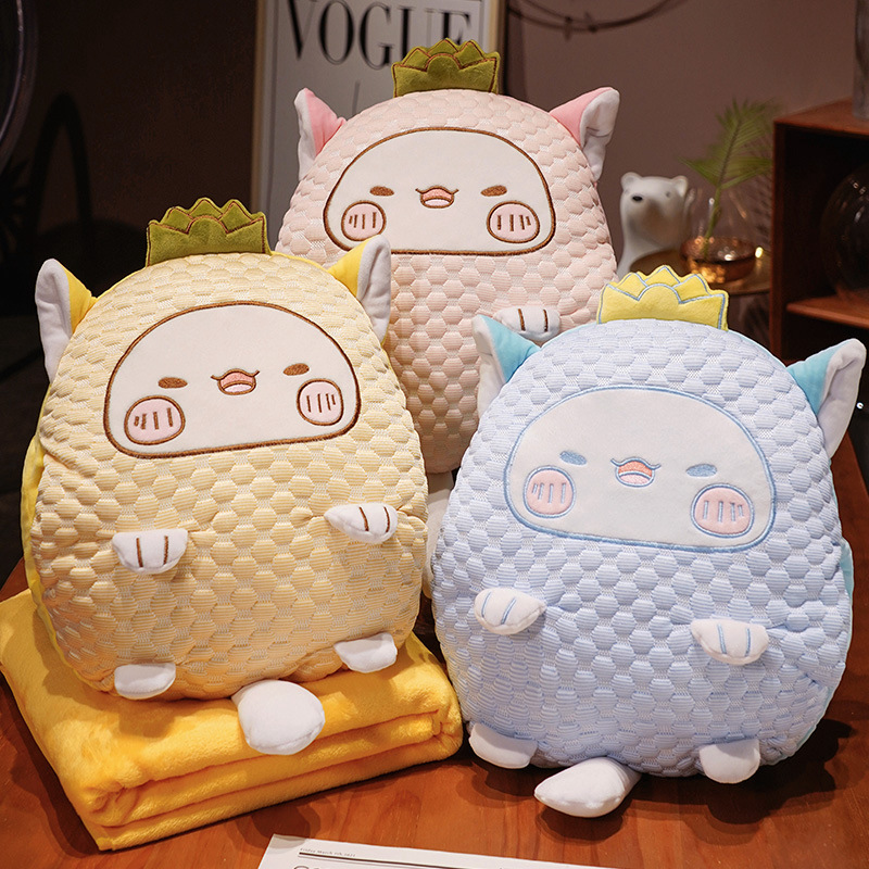 菠萝猫女生睡觉抱枕午休毯子二合一被子两用客厅沙发靠枕汽车靠垫