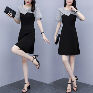 RM8451#新款大码女装连衣裙拼接不规则衬衫领胖mm显瘦遮肉桔梗裙