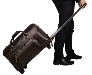 男士 手工复古头层牛皮手提单肩旅行箱包真皮拉杆包商务出差行李袋