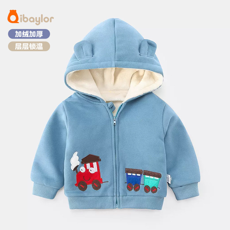 童装男童棉衣女童冬装秋冬新款时尚儿童连帽加绒棉服外套卡通洋气