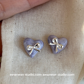 阿婉Wan 超嗲芋泥紫～滴釉爱心蝴蝶结少女心耳环甜美气质耳钉