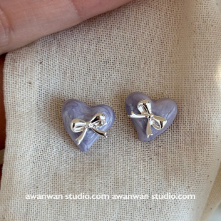 阿婉Wan 超嗲芋泥紫~滴釉爱心蝴蝶结少女心耳环甜美气质耳钉